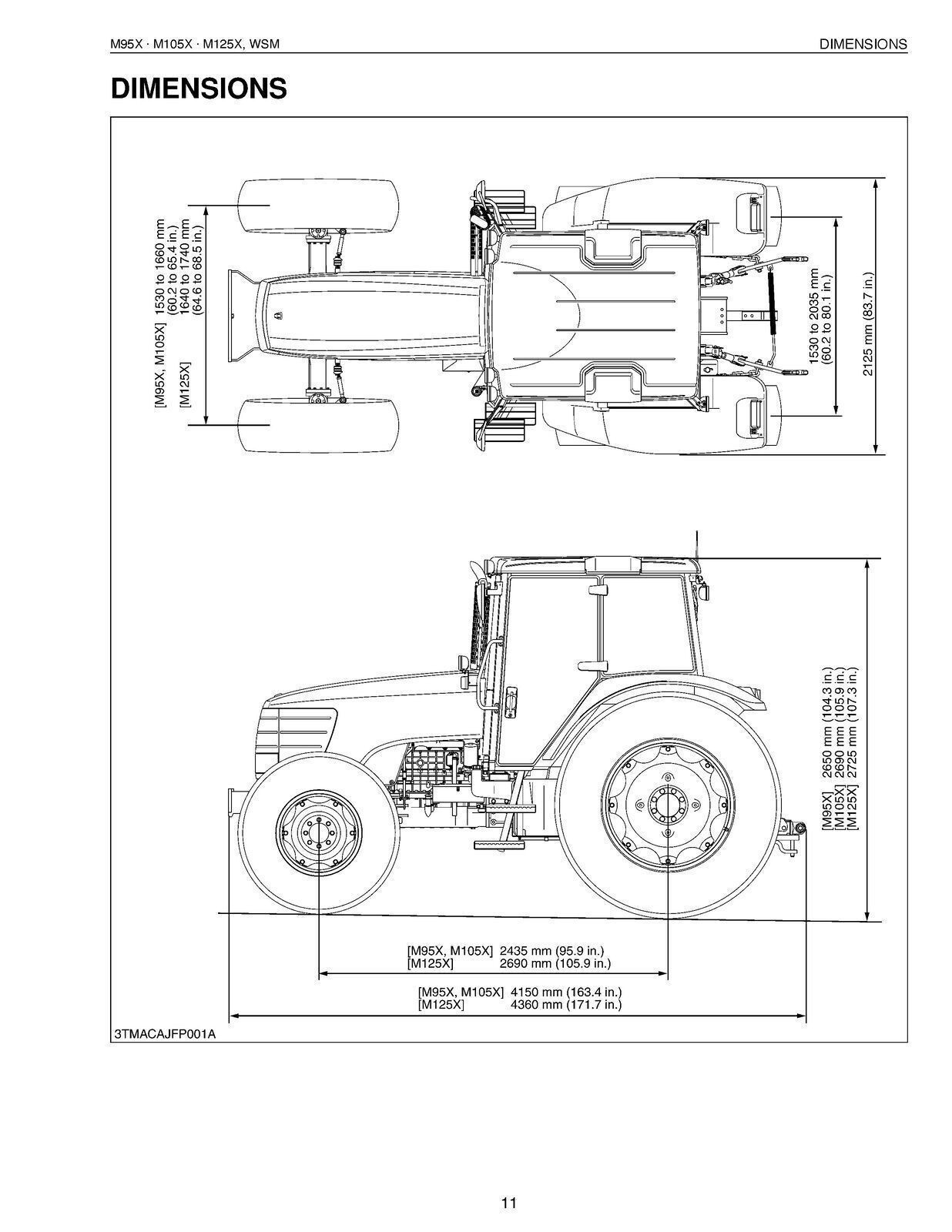 KUBOTA M95X M105X M125X WORKSHOP MANUAL, COIL BINDING – TOUGH JACKET – FOLDOUTS!