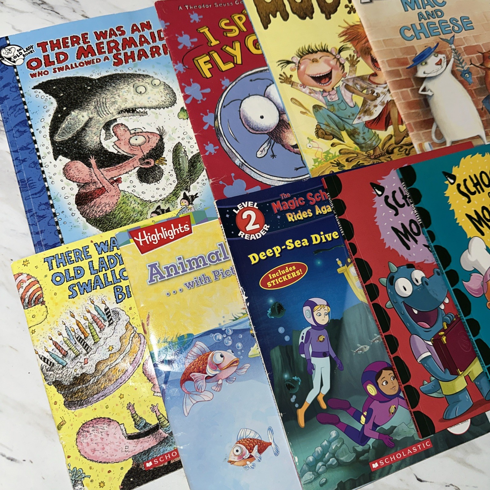 Lot Of 10 Paperback Books Children’s Preschool Mixed Titles Old Lady, Fly Guy…
