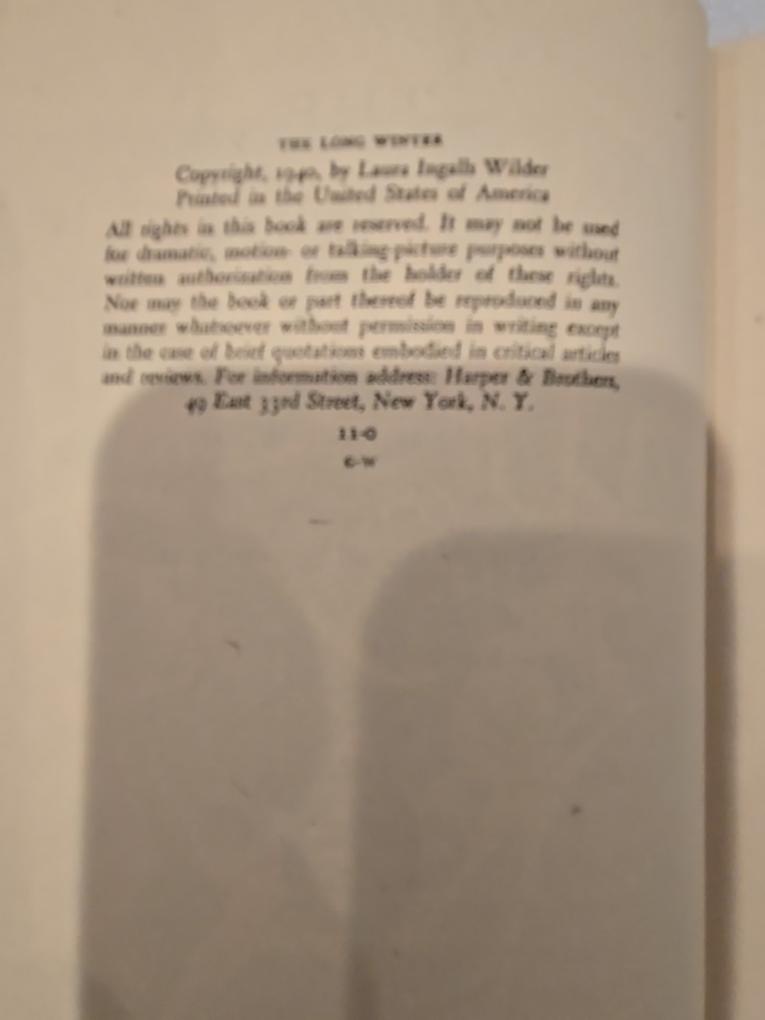 The Long Winter by Laura Ingalls Wilder. Harper & Brothers ~HC/DJ