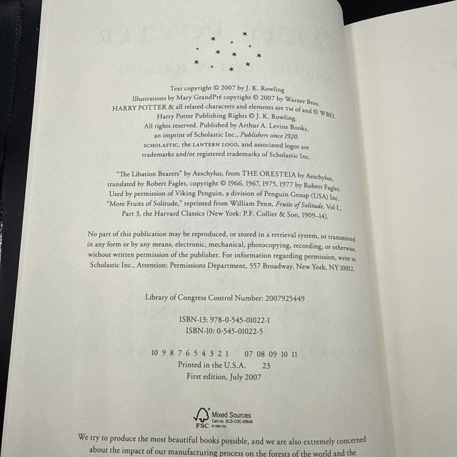 HARRY POTTER and The Deathly Hallows RARE FIRST EDITION Page 759 Error
