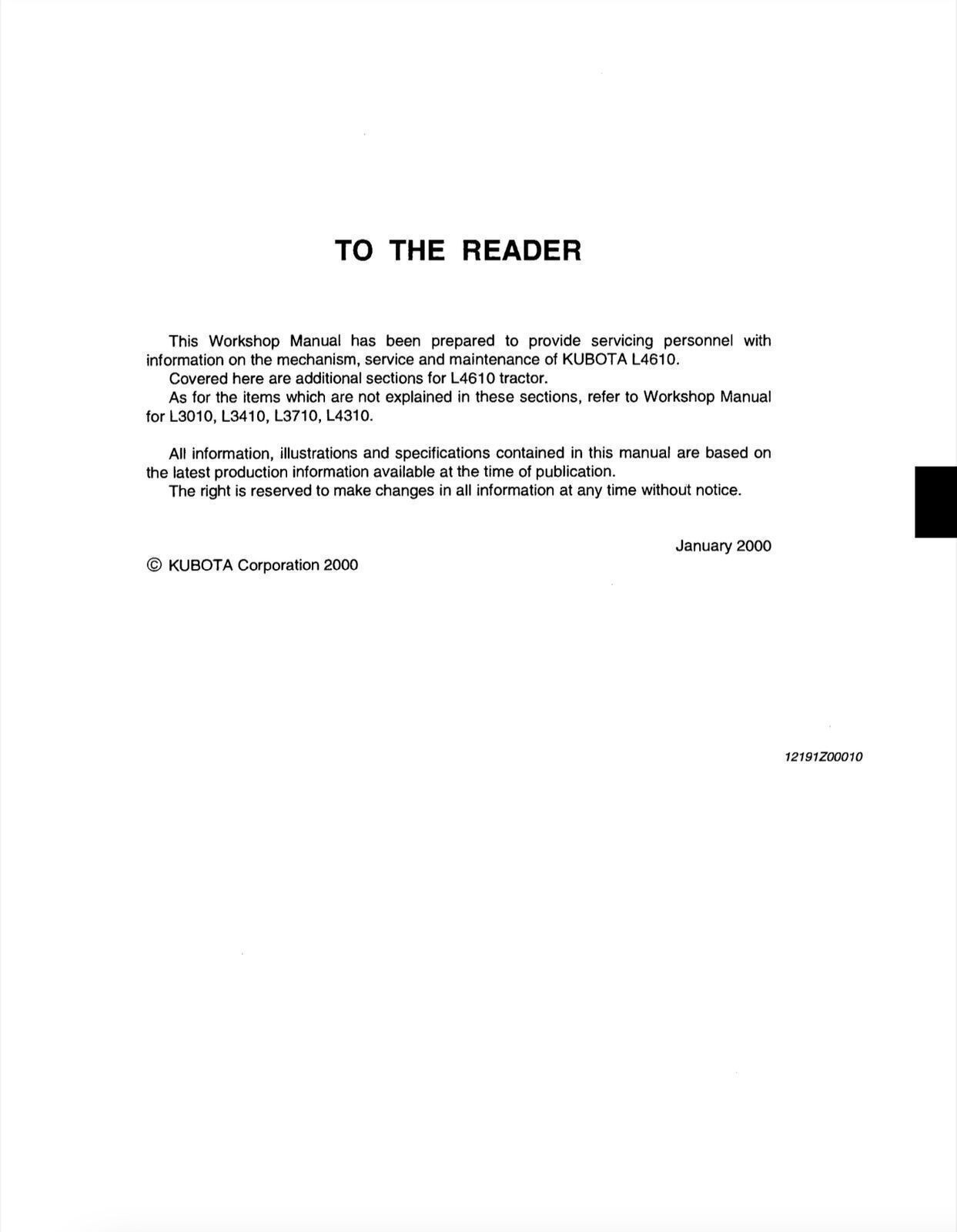 KUBOTA L3010 L3410 L3710 L4310 L4610 WORKSHOP MANUAL +SUPPLEMENT: 684 PGS, 2 VOL