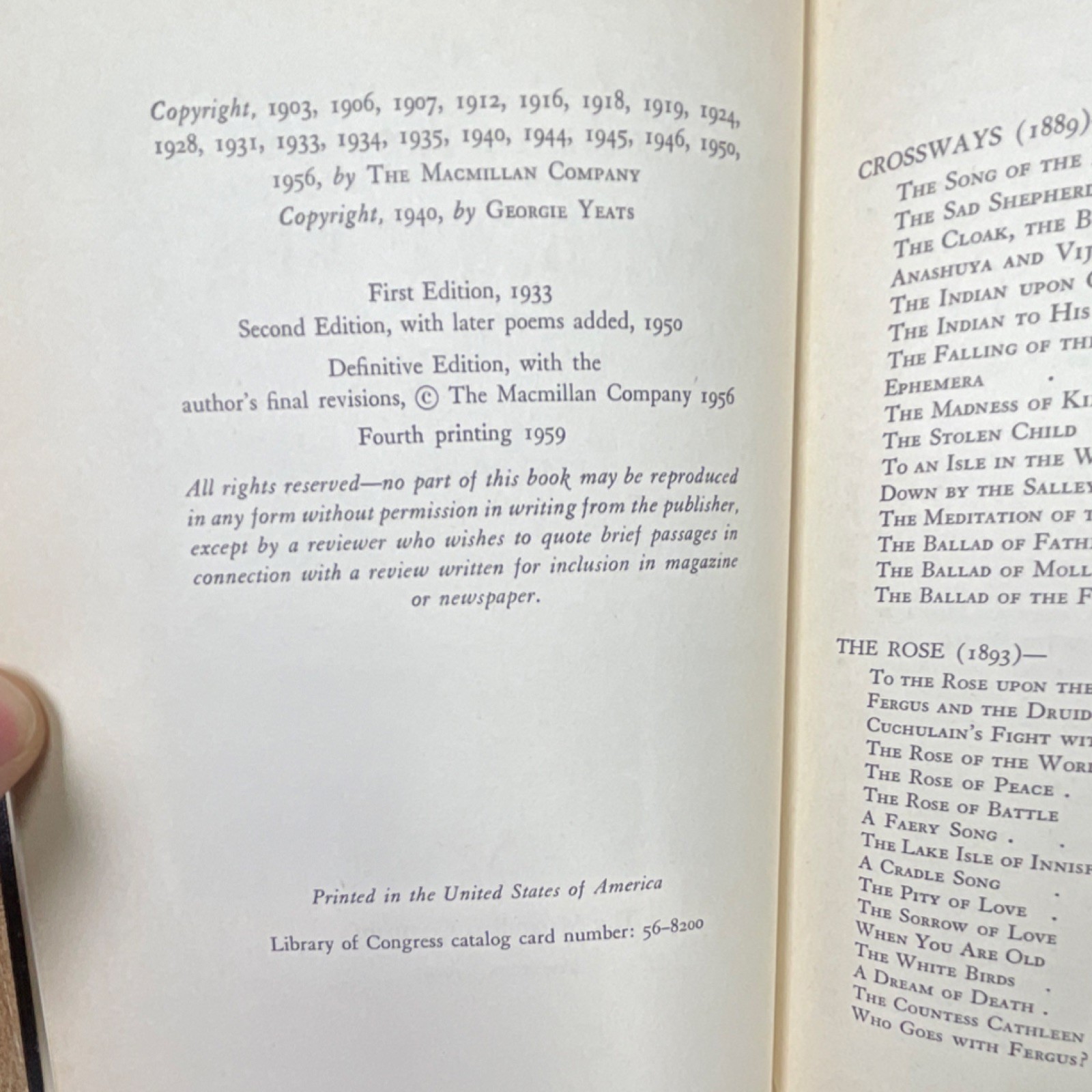 The Macmillan Company The Collected Poems of W. B. Yeats Hardcover English 1959