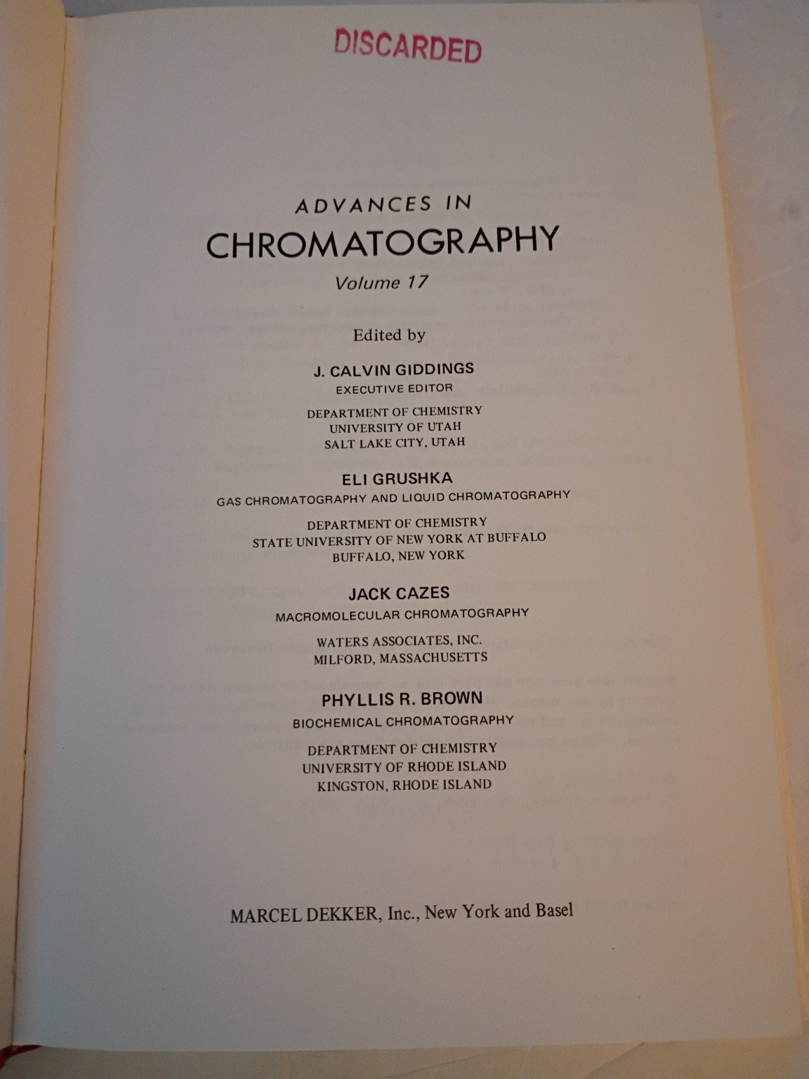 Advances in Chromatography Vol 17 Giddings Grushka 1979 Marcel Dekker Science