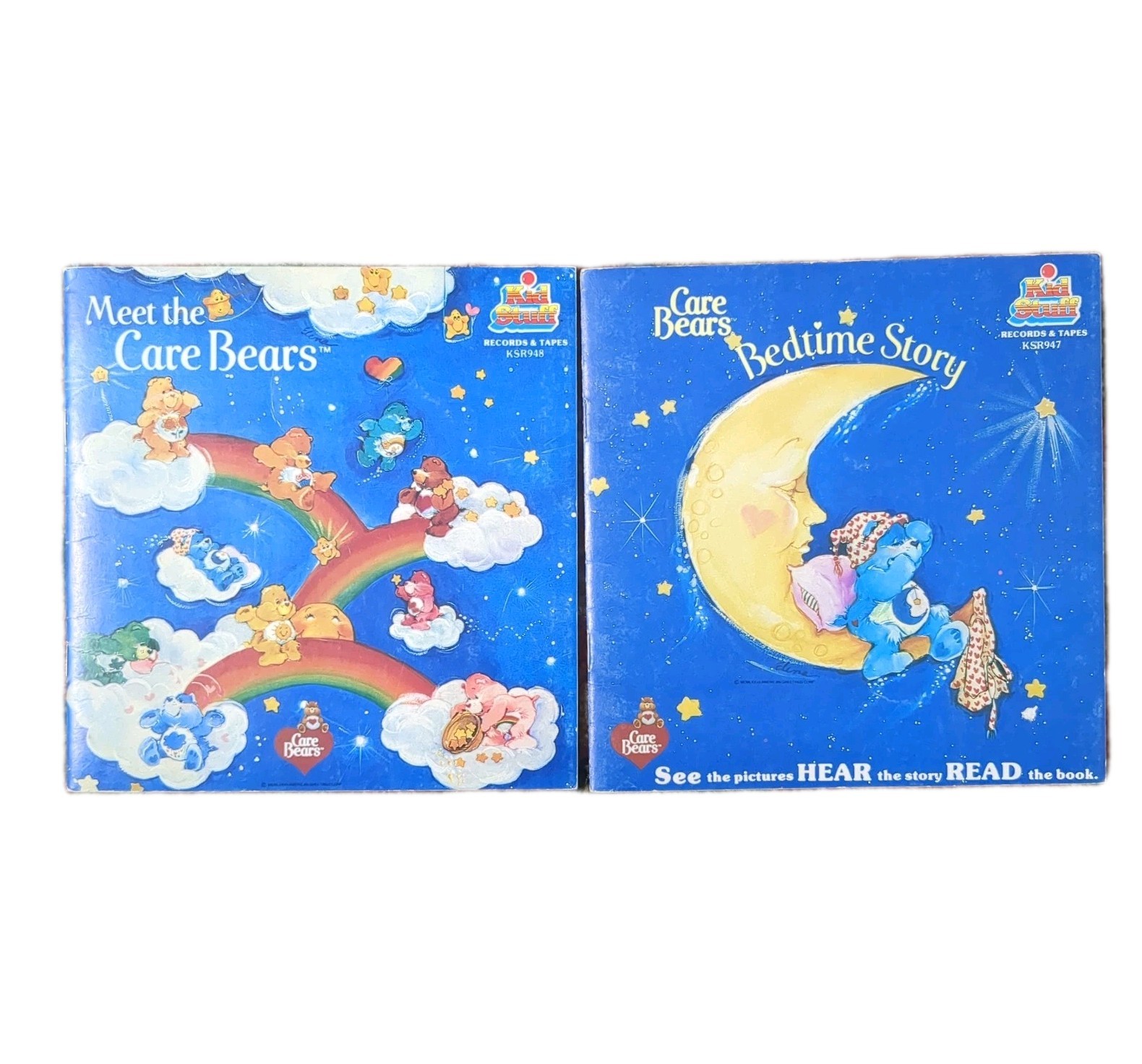 Vintage Care Bears Book Lot of 2 Bedtime Record Mini Storybooks Coloring