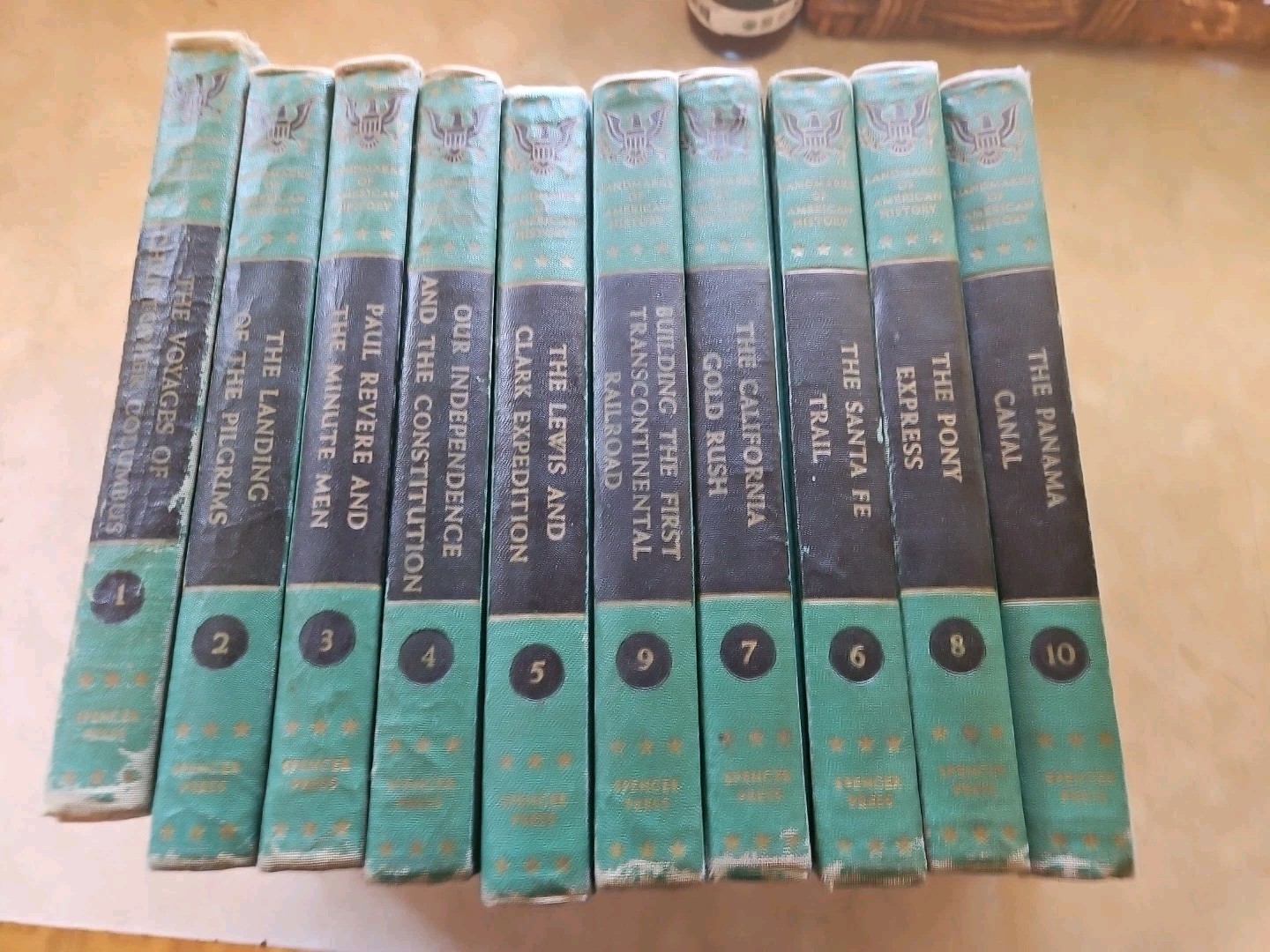 1950s Landmarks Of American History 10 Book Set Spencer Press MCM Teal Decor F5