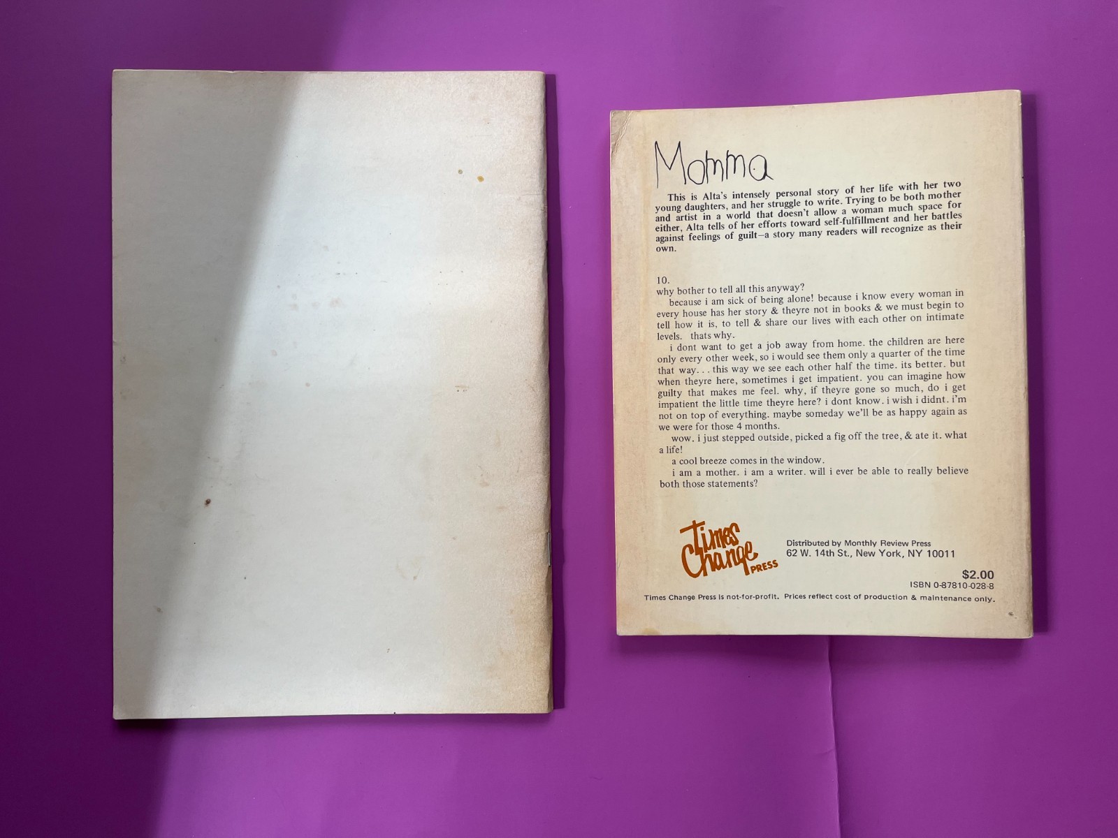 ALTA / True Story Prose 1st Edition 1973, MOMMA ~ SIGNED ~ feminist poet women