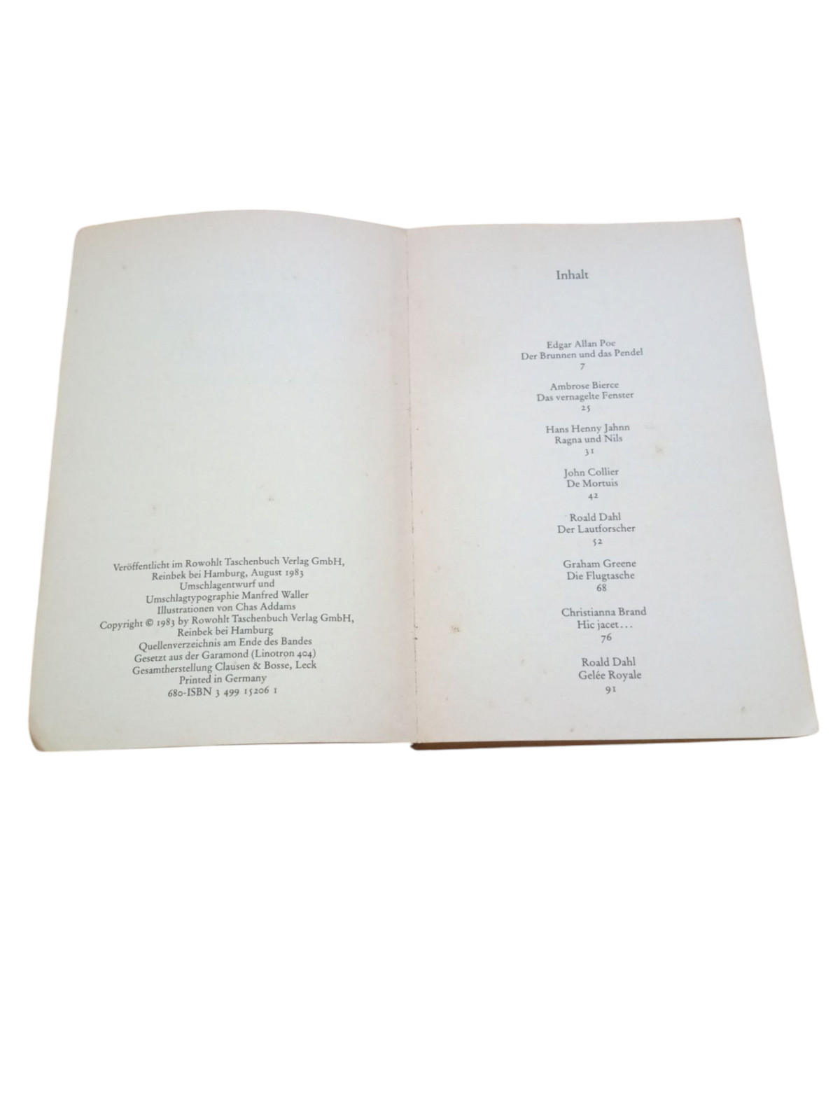 Vintage 1983 German Horror Anthology Stories Book Das Rowoholt Grusel Lesebuch